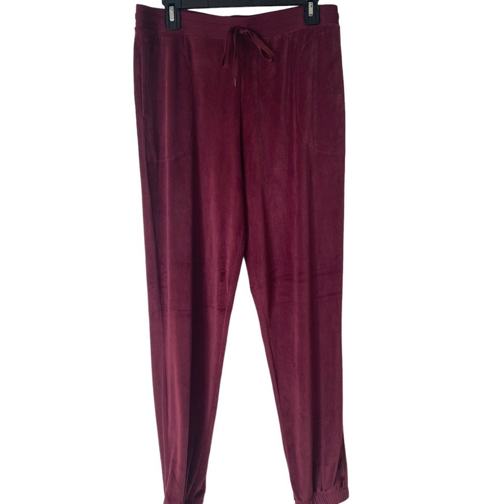 Secret Treasures Drawstring - Waist Velvet Jogger Pants. Burgundy (Red) Sz M